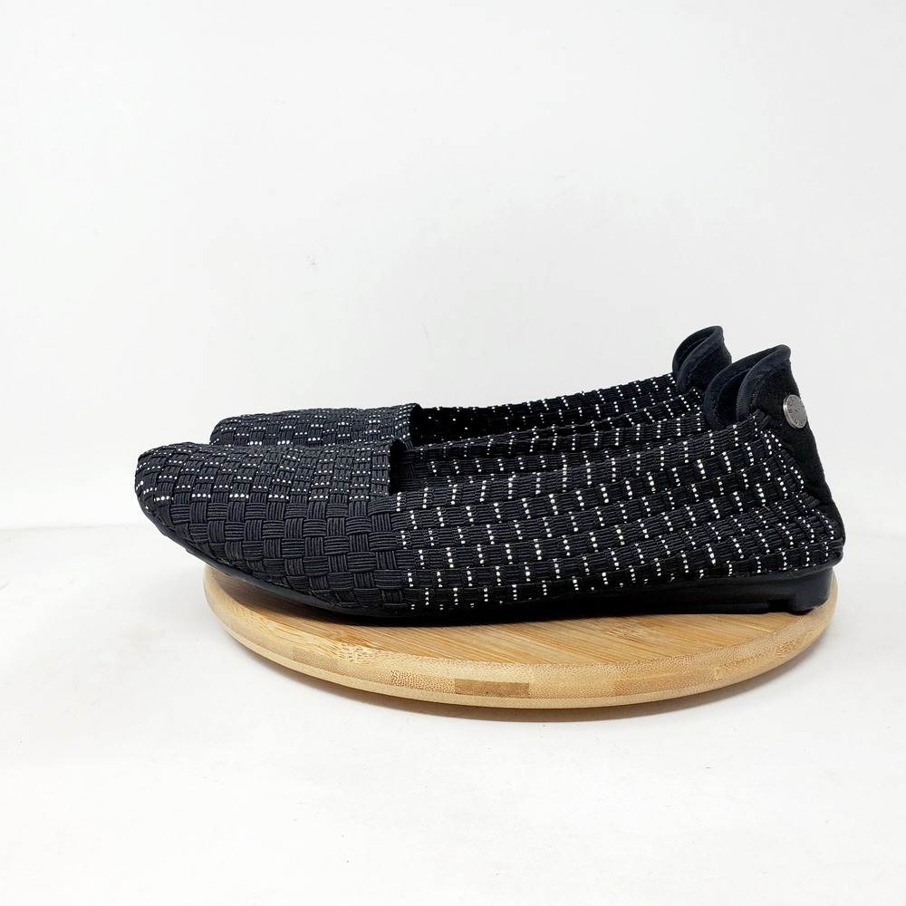 Bernie Mev Shoes Womens‎ 38 Black Silver Woven Loafer Flat Minimalist Demure